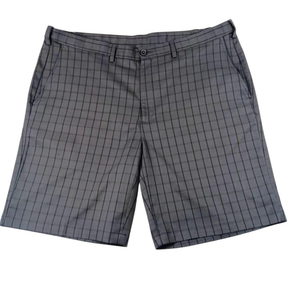 Haggar Chino Shorts Mens 42 Gray Check Flat Front Microfiber Golf Casual Summer